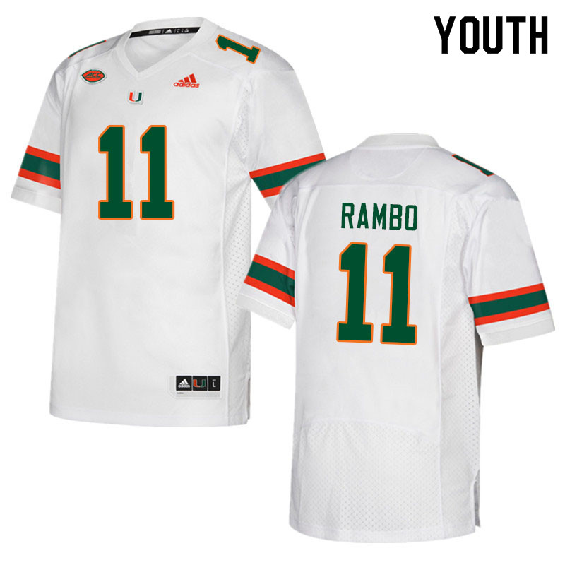 Youth #11 Charleston Rambo Miami Hurricanes College Football Jerseys Sale-White - Click Image to Close
